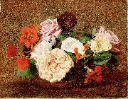 Henri Fantin-Latour Roses and Nasturtiums in a Vase Sweden oil painting artist
